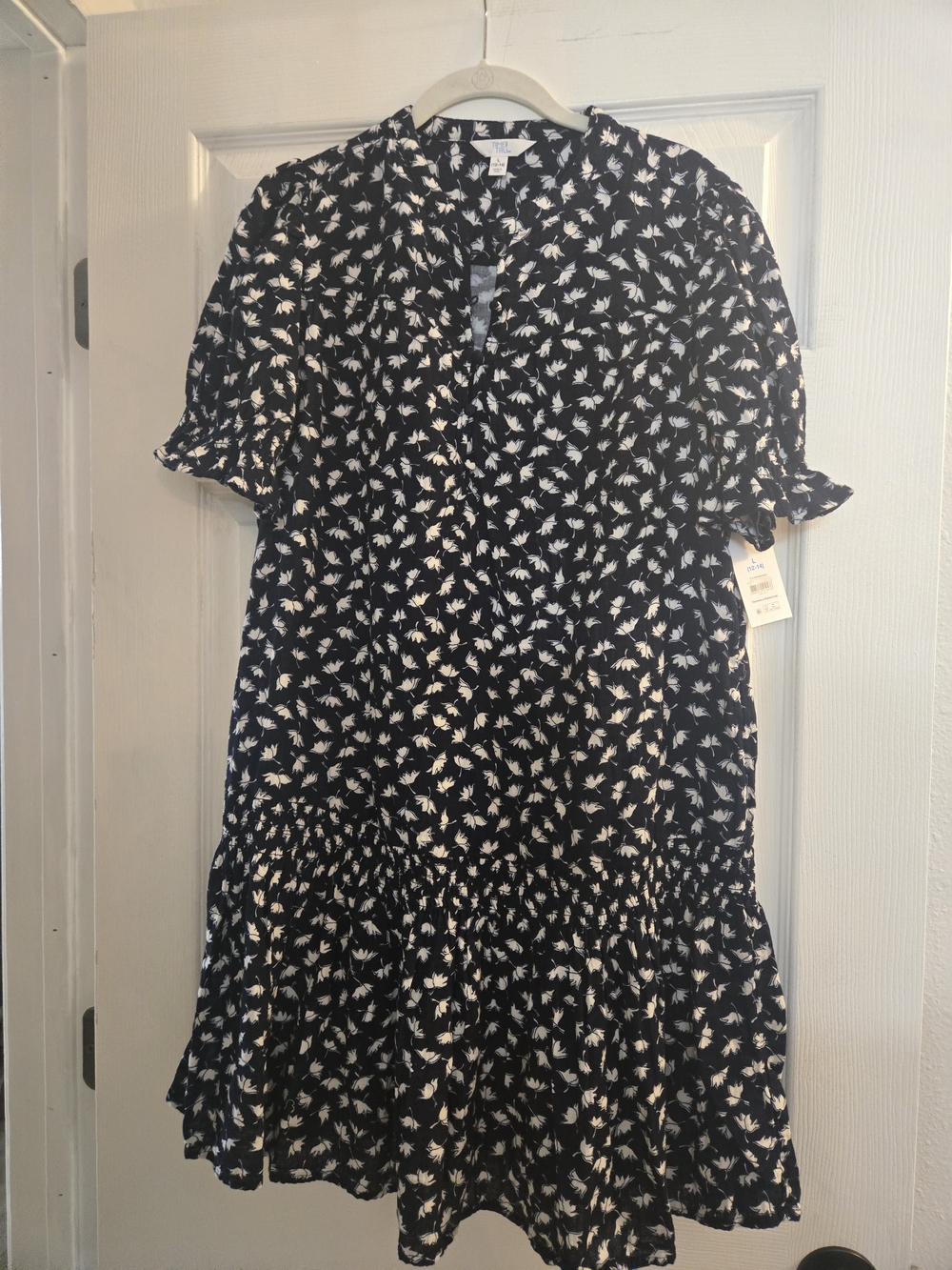Time and Tru Black Mini Dress with White Floral Print